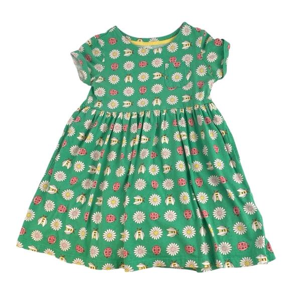Mini Boden Kids Girls Green Floral Bee Short Sleeve Crew Neck A Line Dress 5-6Y - Picture 1 of 5